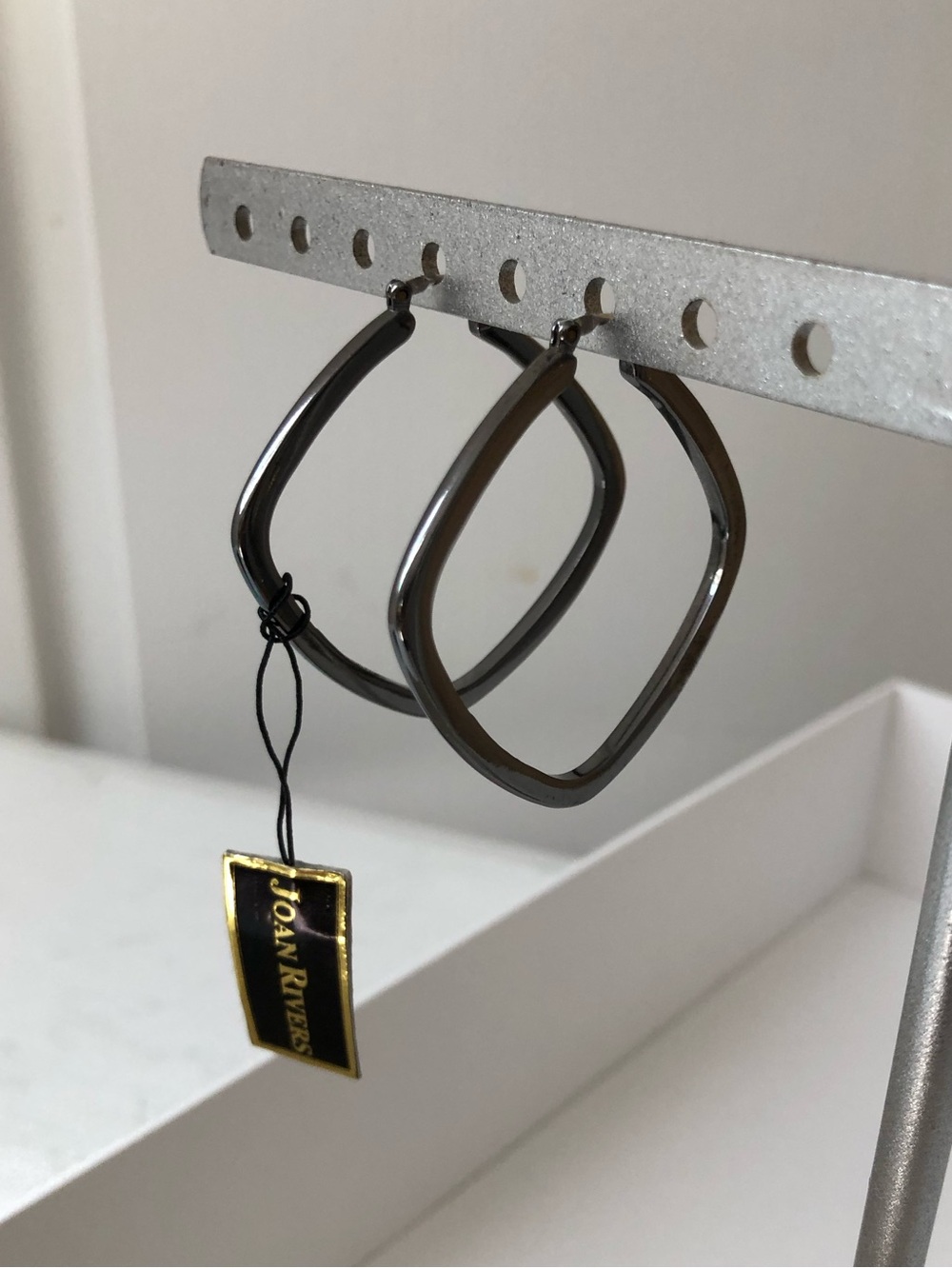 NEW Joan Rivers Gunmetal Hoop Earrings in Box